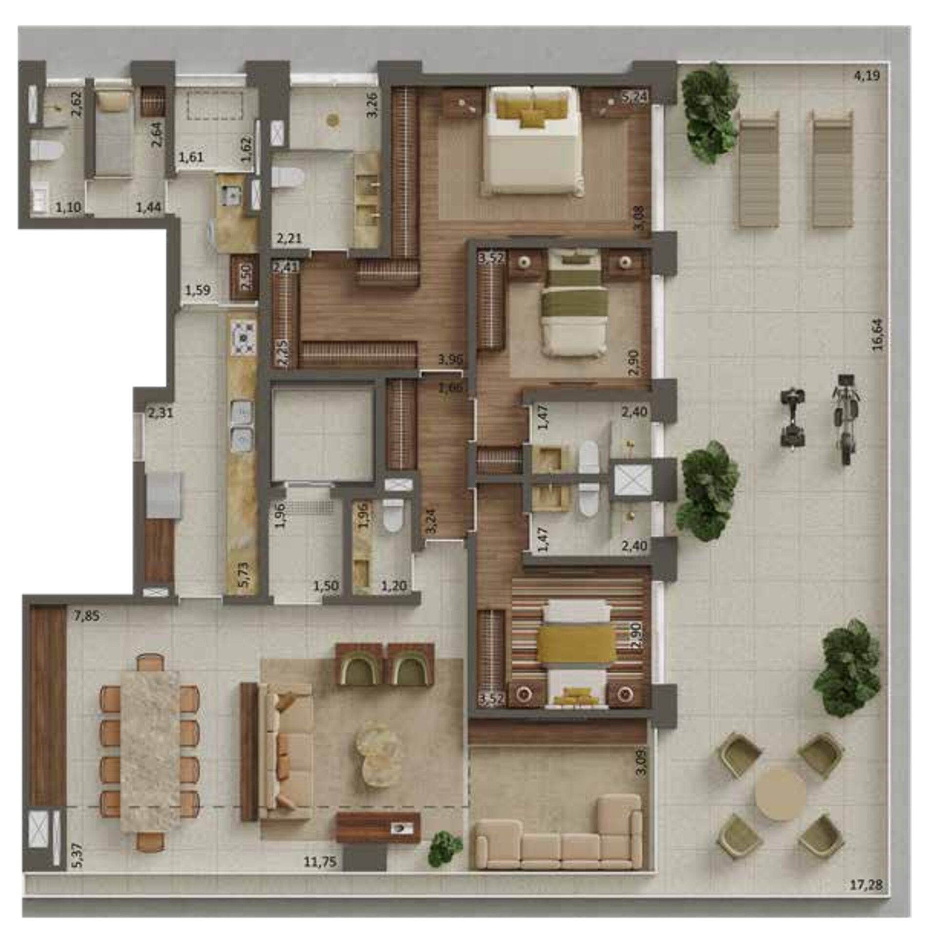 Primo Pinheiros - Planta Planta do Garden de 264 m² (3 Suítes) 