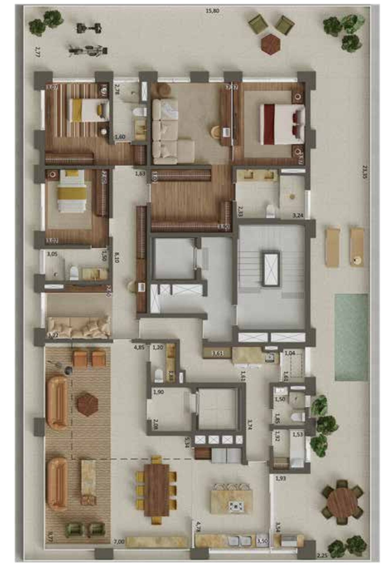 Planta do Apartamento tipo Garden de 401 m² e 3 Suítes o Lançamento Primo Pinheiros da AMY na Rua Mourato Coelho