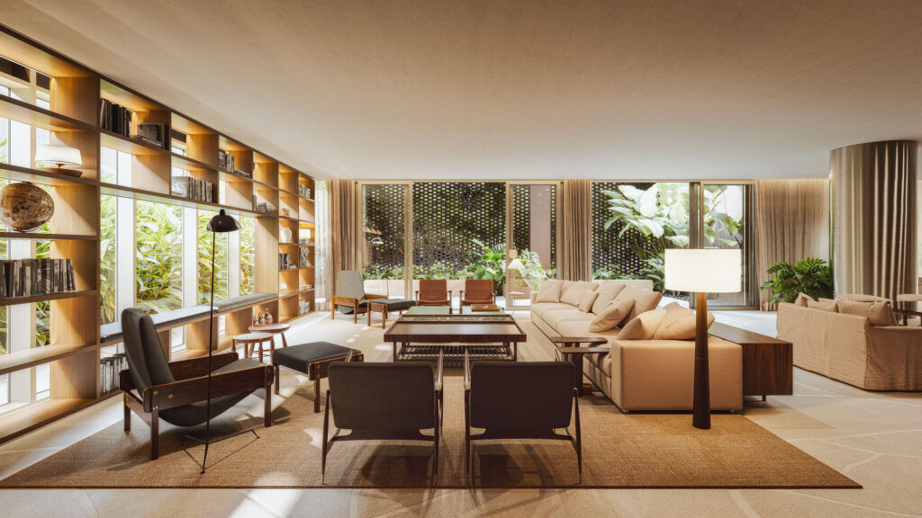 Apartamentos Luxuosos Em Pinheiros Com Lazer Inspirado Em Resorts 15 Salão De Festas Sofisticado Do Empreendimento Primo Pinheiros Com Projeto De Interiores Elegante, Iluminação Suave E Integração Com O Paisagismo.