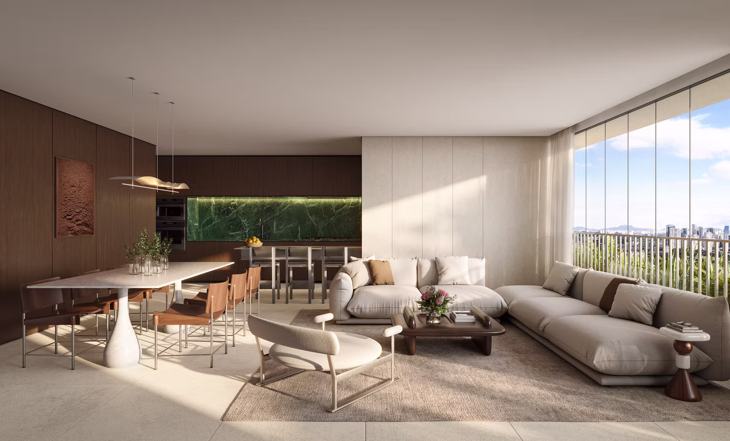 Living decorado por Leonardo Zanatta no apartamento de 130 m² do TESS Brooklin