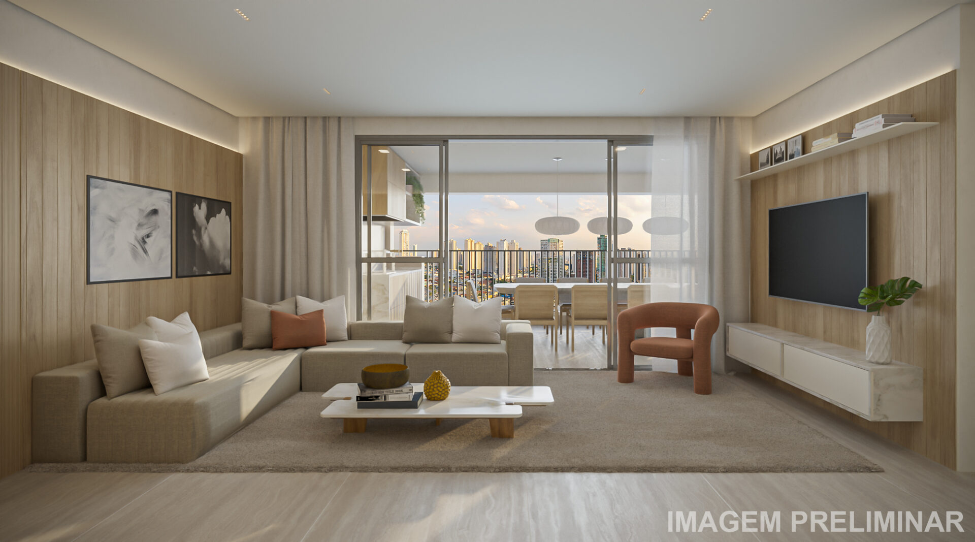 Living do Apartamento 136 m² do Monã Mooca