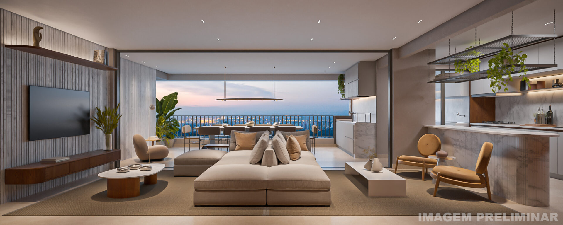Living do Apartamento 179 m² do Monã Mooca