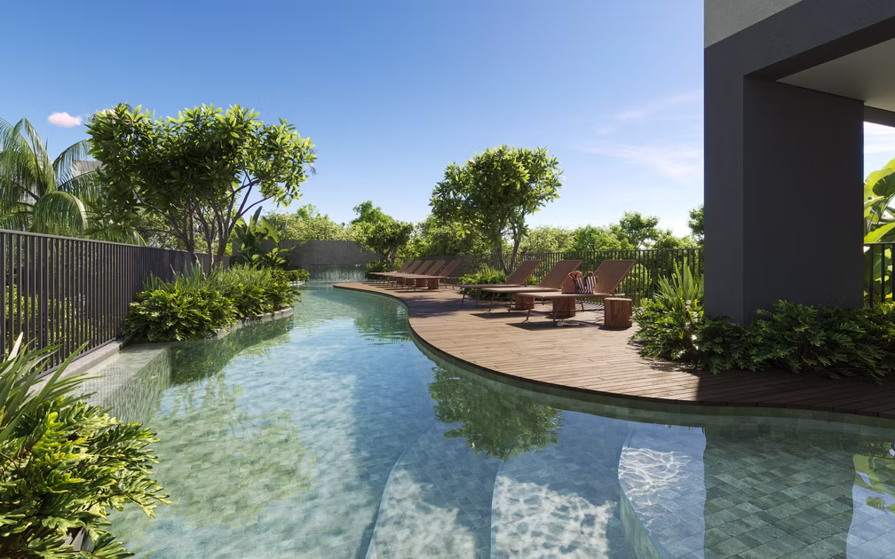 Piscinas externas adulto e infantil com deck molhado no TESS Brooklin