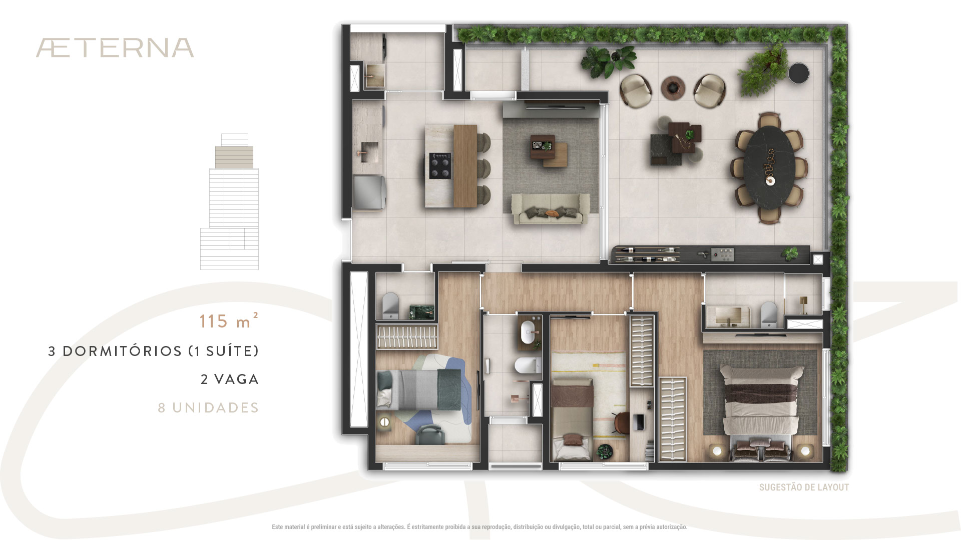 AETERNA Paulista - Planta Planta de 115m² com 3 Dormitórios