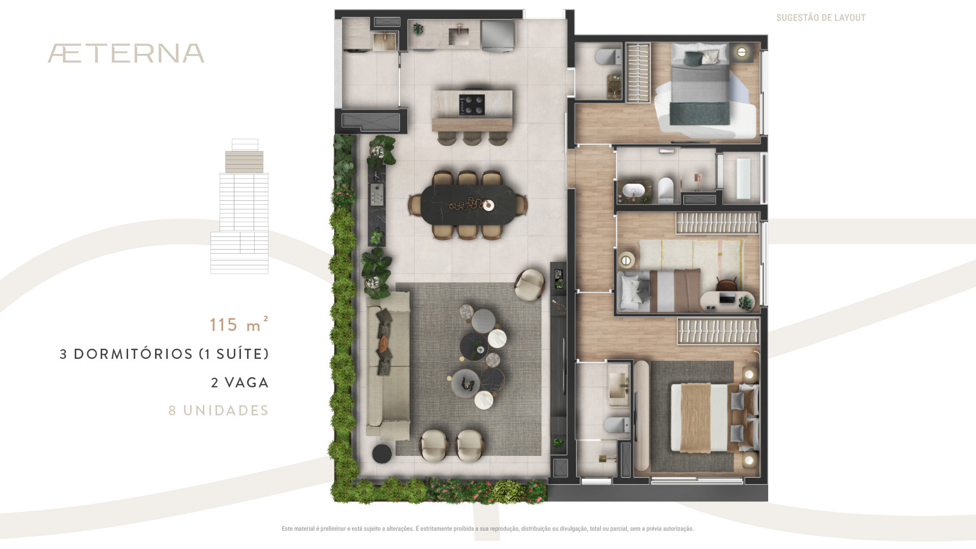 AETERNA Paulista - Planta Planta de 115m² com 3 Dormitórios