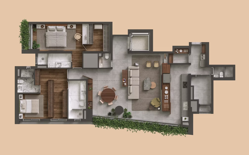 Planta de 170 m² com suíte master com 2 banheiros e sala ampliada no TESS Brooklin