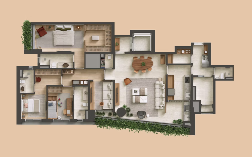 Apartamento com 170 m², 3 suítes, sala íntima e cozinha fechada no TESS Brooklin