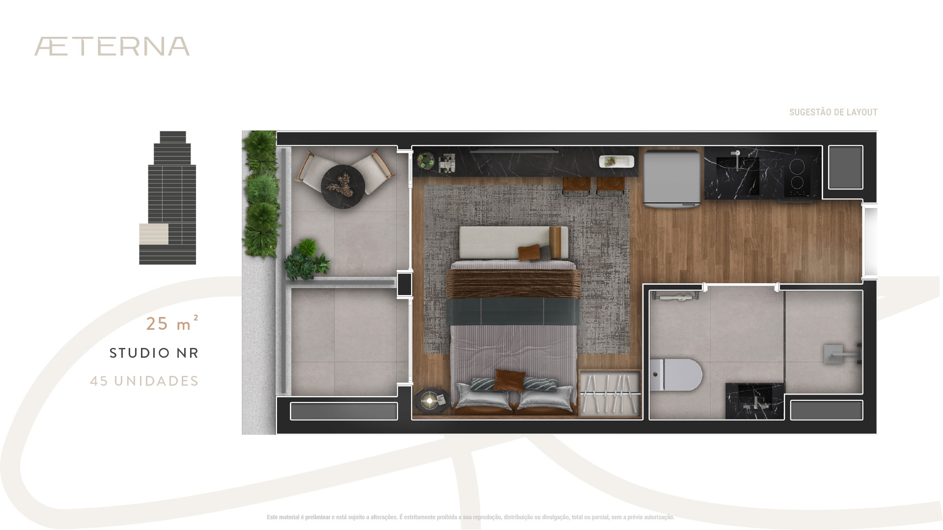 AETERNA Paulista - Planta Planta de 25 m² do Studio NR