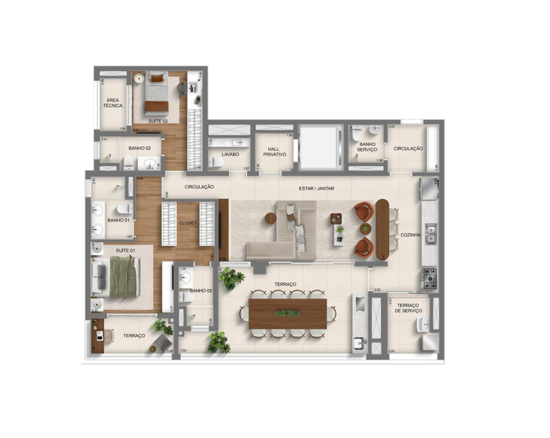 Planta do Apartamento 146 m² com 2 Suítes Ampliada do Monã Mooca