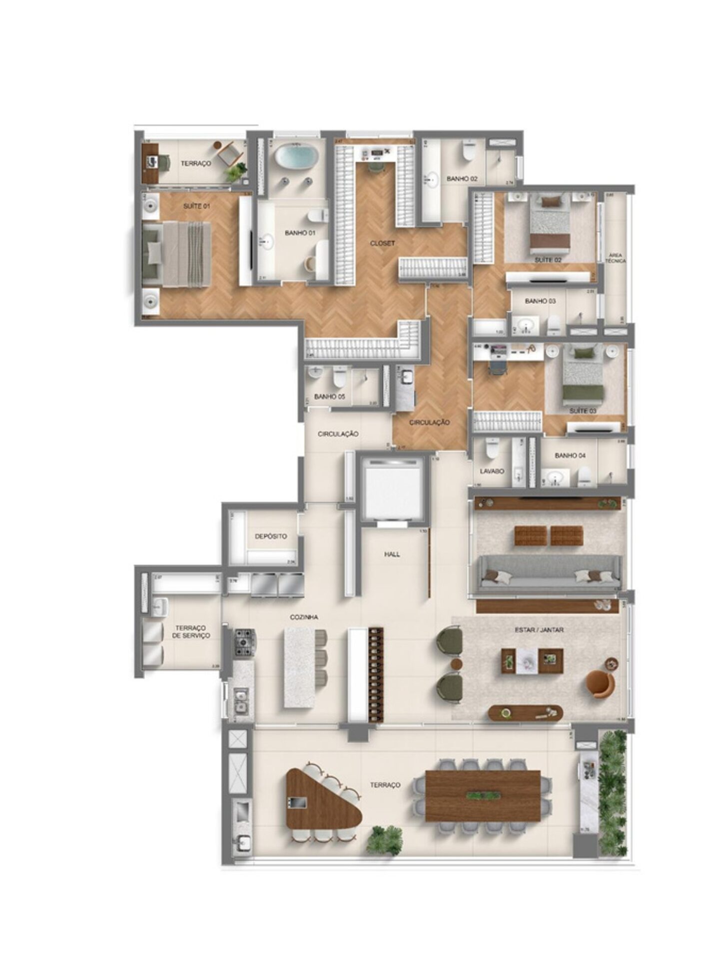 Planta do Apartamento 269 m² com 4 Suítes Ampliada do Monã Mooca