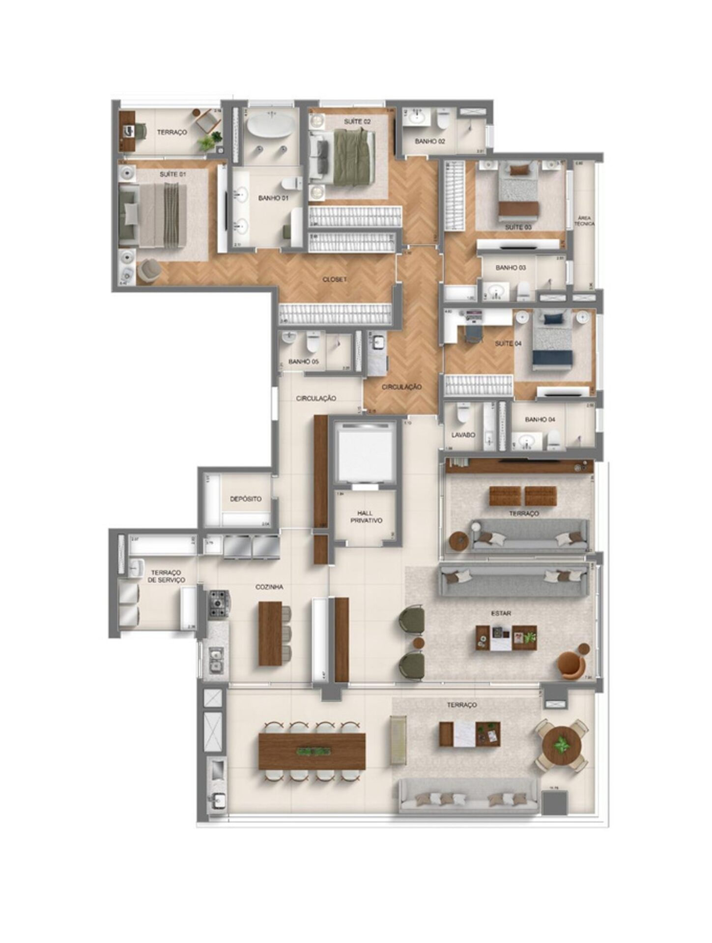 Planta do Apartamento 269 m² com 4 Suítes Padrão do Monã Mooca