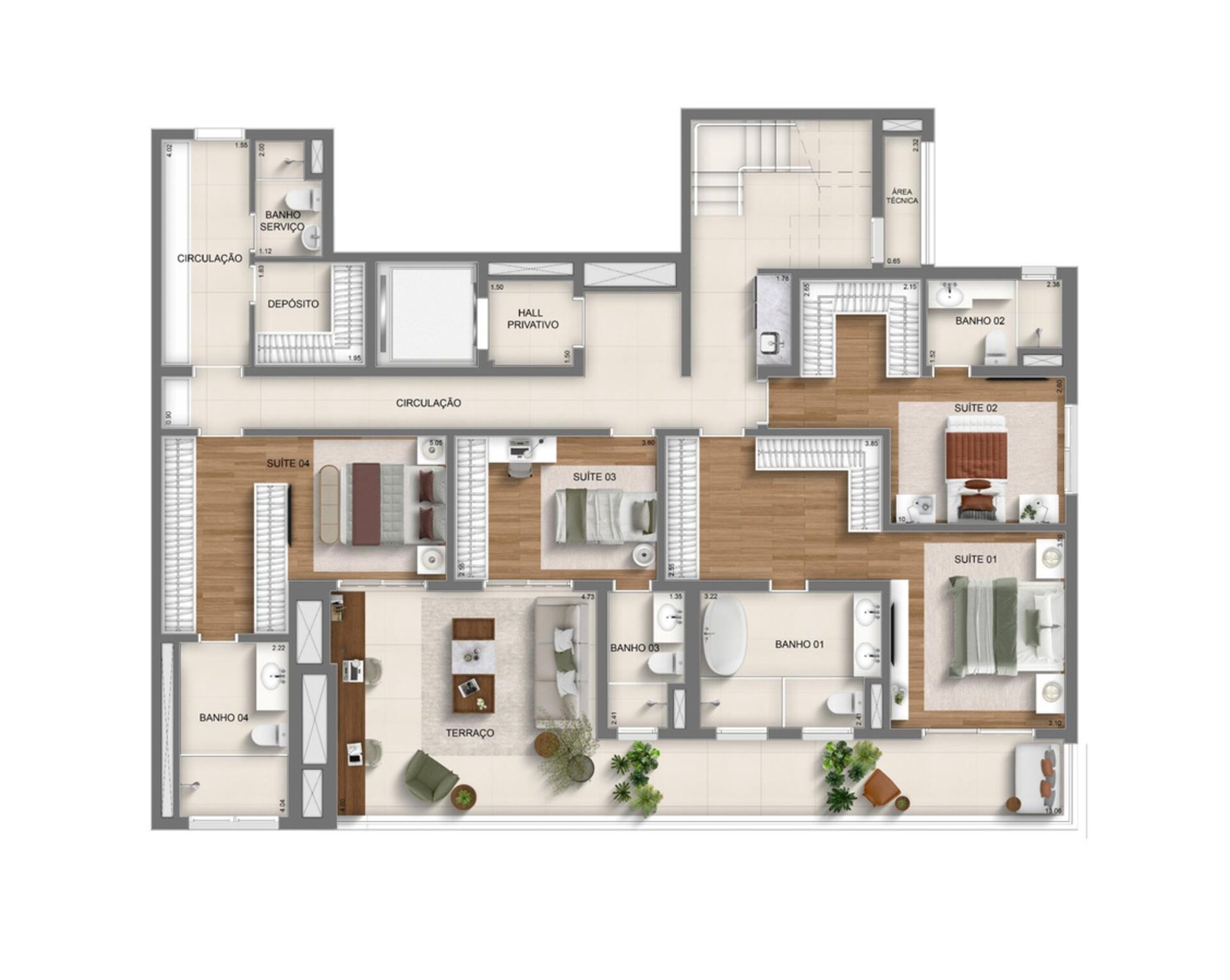 Planta do Apartamento Duplex de 354 m² (Piso Inferior) do Monã Mooca