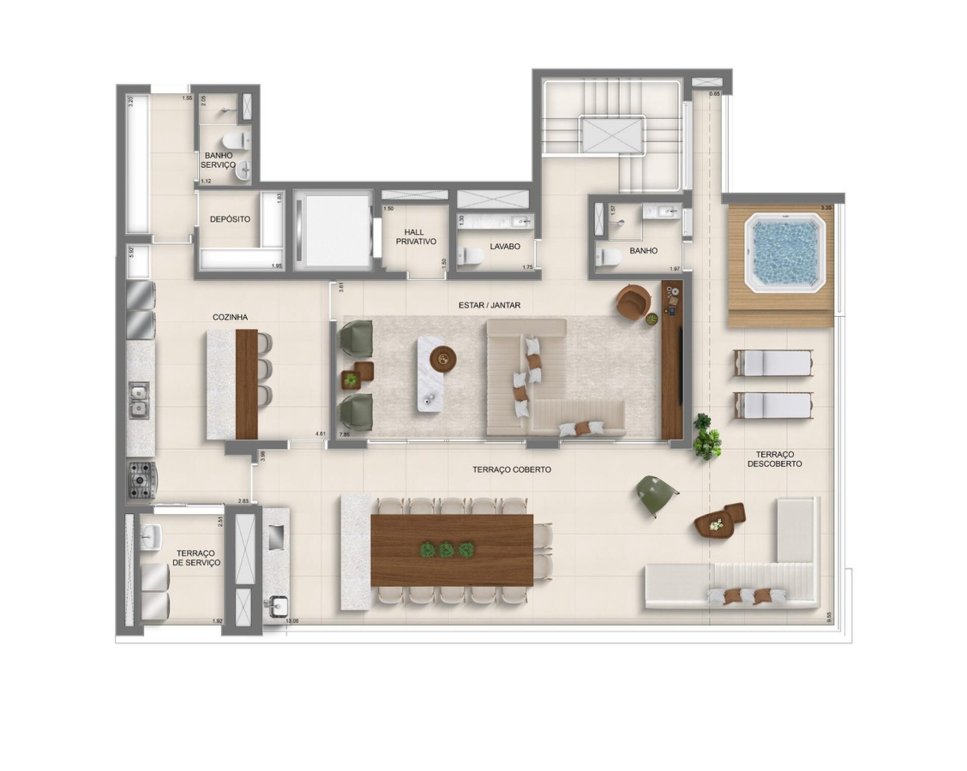 Planta do Apartamento Duplex de 354 m² (Piso Superior) do Monã Mooca