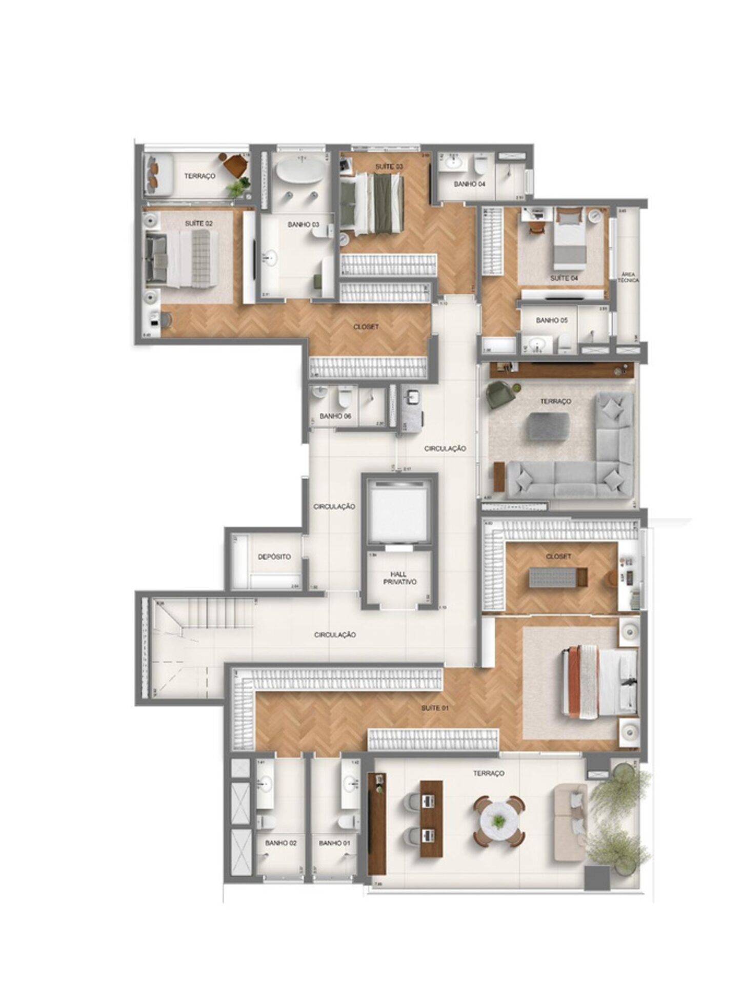 Planta do Apartamento Duplex de 536 m² (Piso Inferior) do Monã Mooca