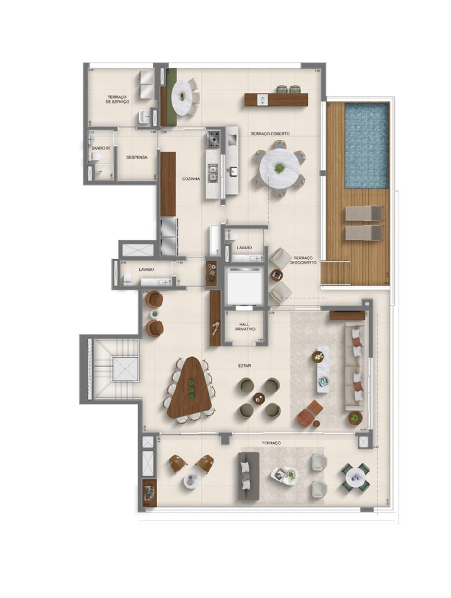 Planta do Apartamento Duplex de 536 m² (Piso Superior) do Monã Mooca