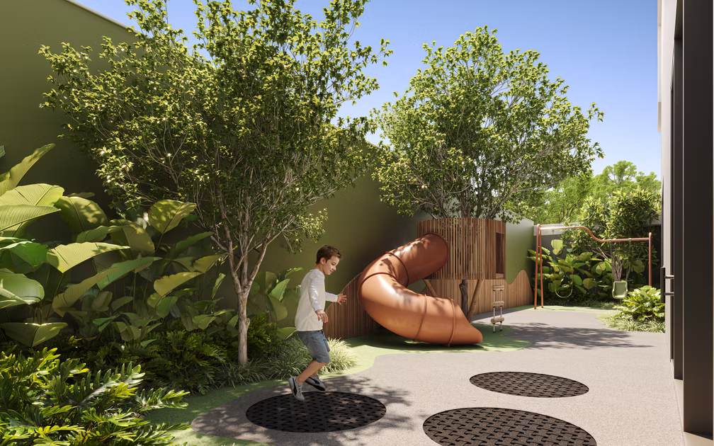 Playground com brinquedos ao ar livre no TESS Brooklin