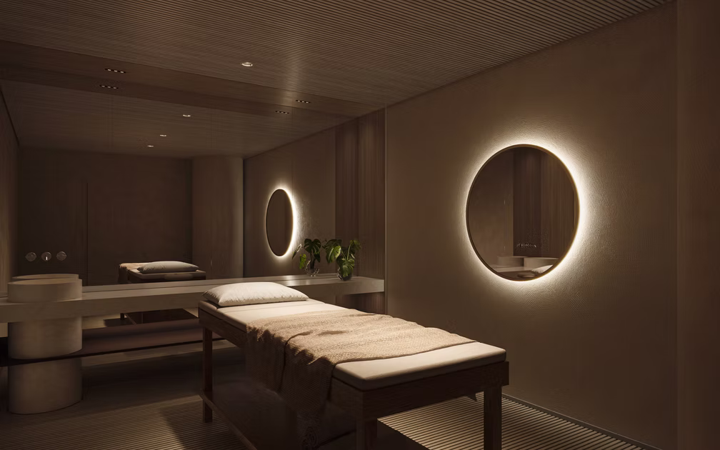 Sala de massagem no espaço wellness do TESS Brooklin