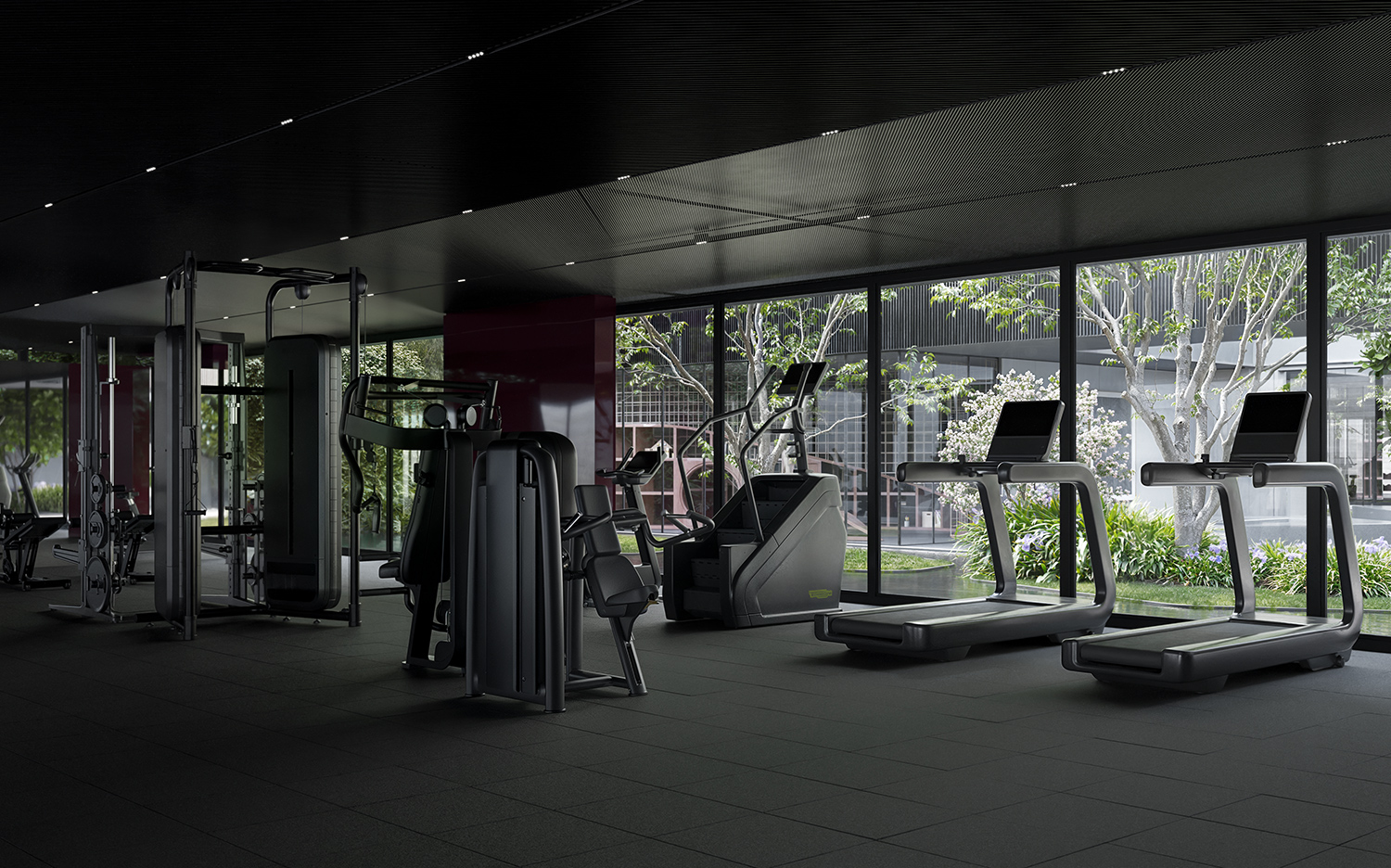Academia de alto padrão com aparelhos Technogym no Enora Residence