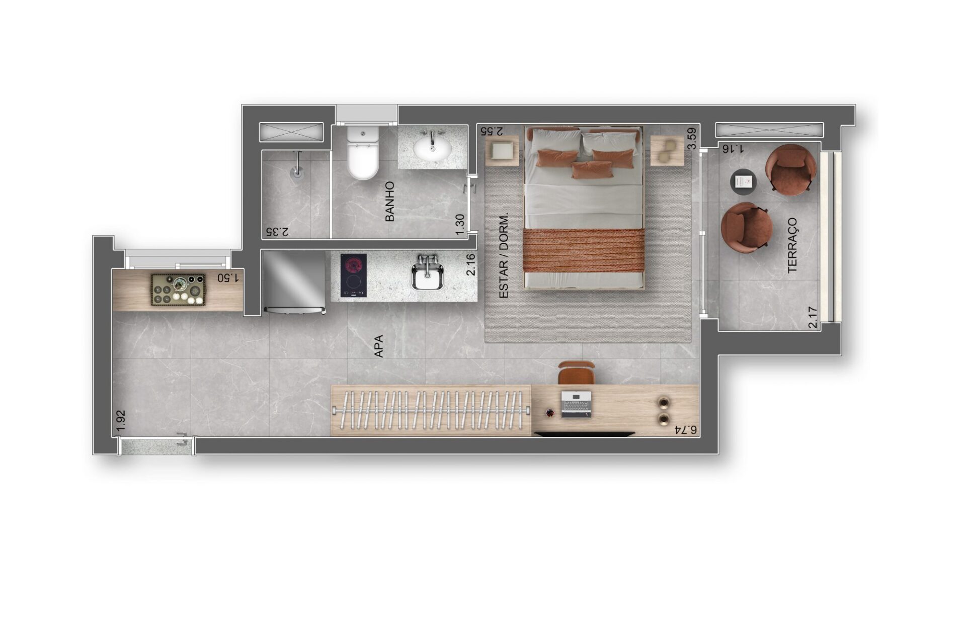Auge Resort Tatuapé by Diálogo – Home Spaces - Planta Planta de 29m²