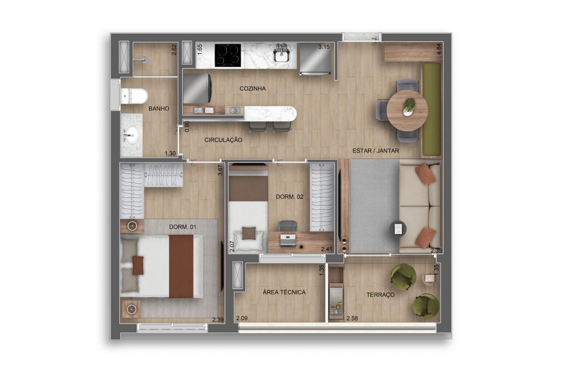 Auge Resort Tatuapé by Diálogo – Home Spaces - Planta Planta de 53m²