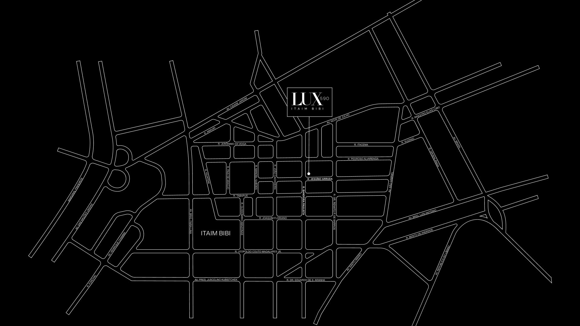 LUX 590 — mapa de localização na Rua Jesuíno Arruda em Itaim Bibi — curadoria iApartamentos