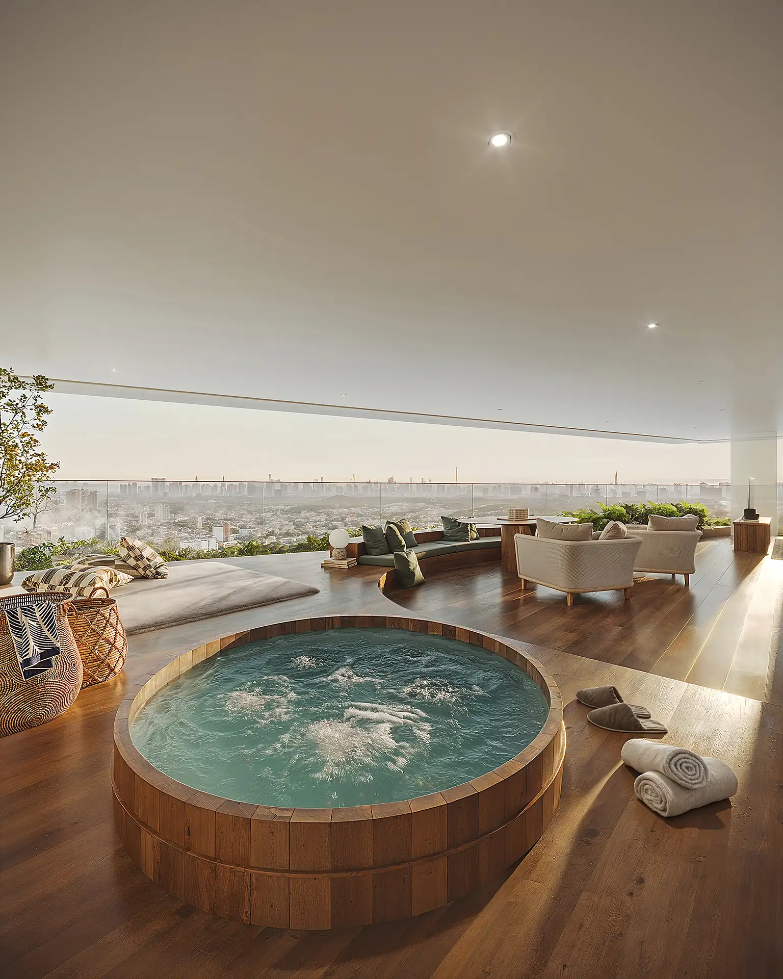LUX 600 — ofurô aquecido do terraço do duplex com vista panorâmica ao pôr do sol — curadoria iApartamentos — Vila Nova Conceição