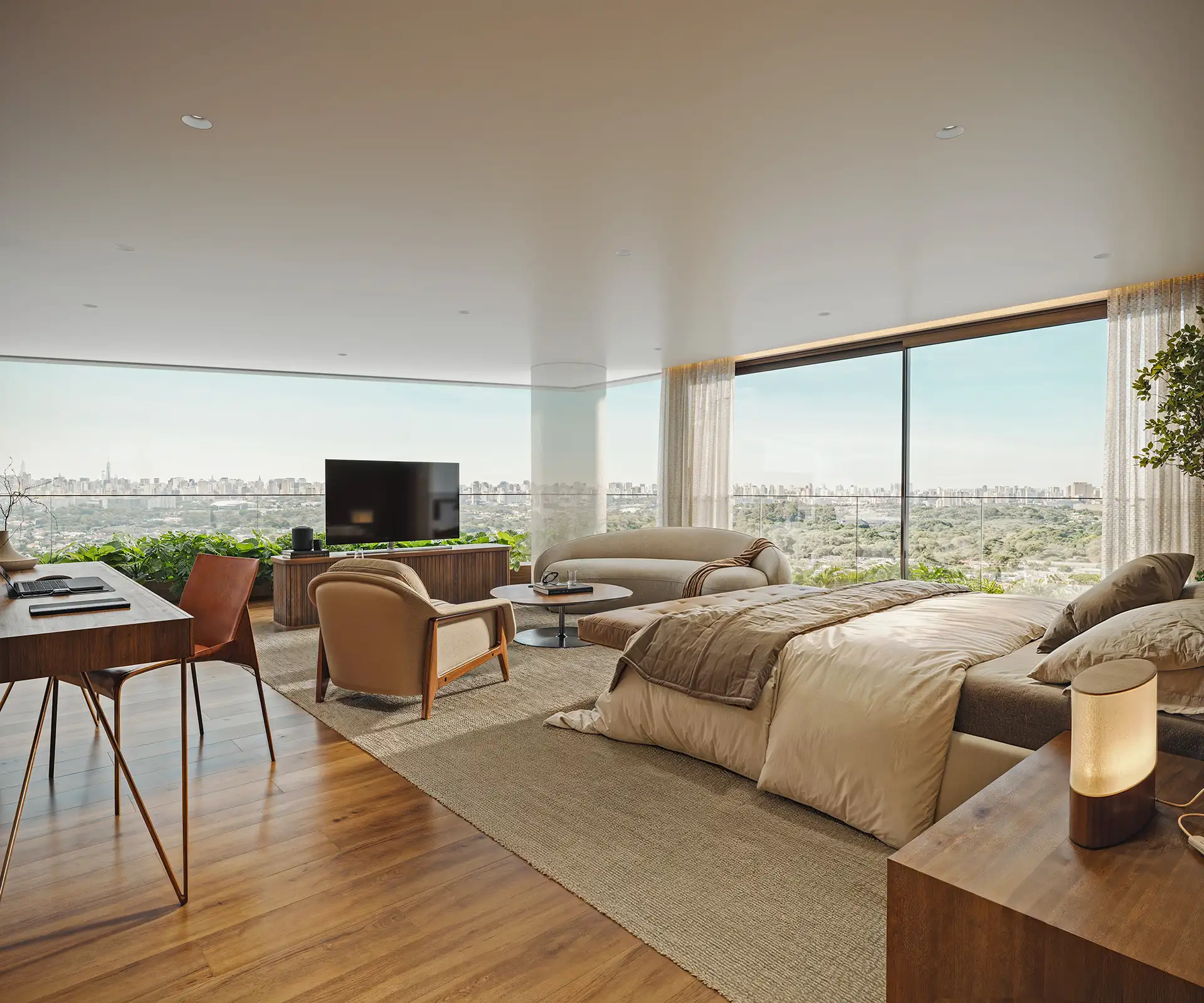 LUX 600 — suíte com home office integrado e vista panorâmica — curadoria iApartamentos — Vila Nova Conceição