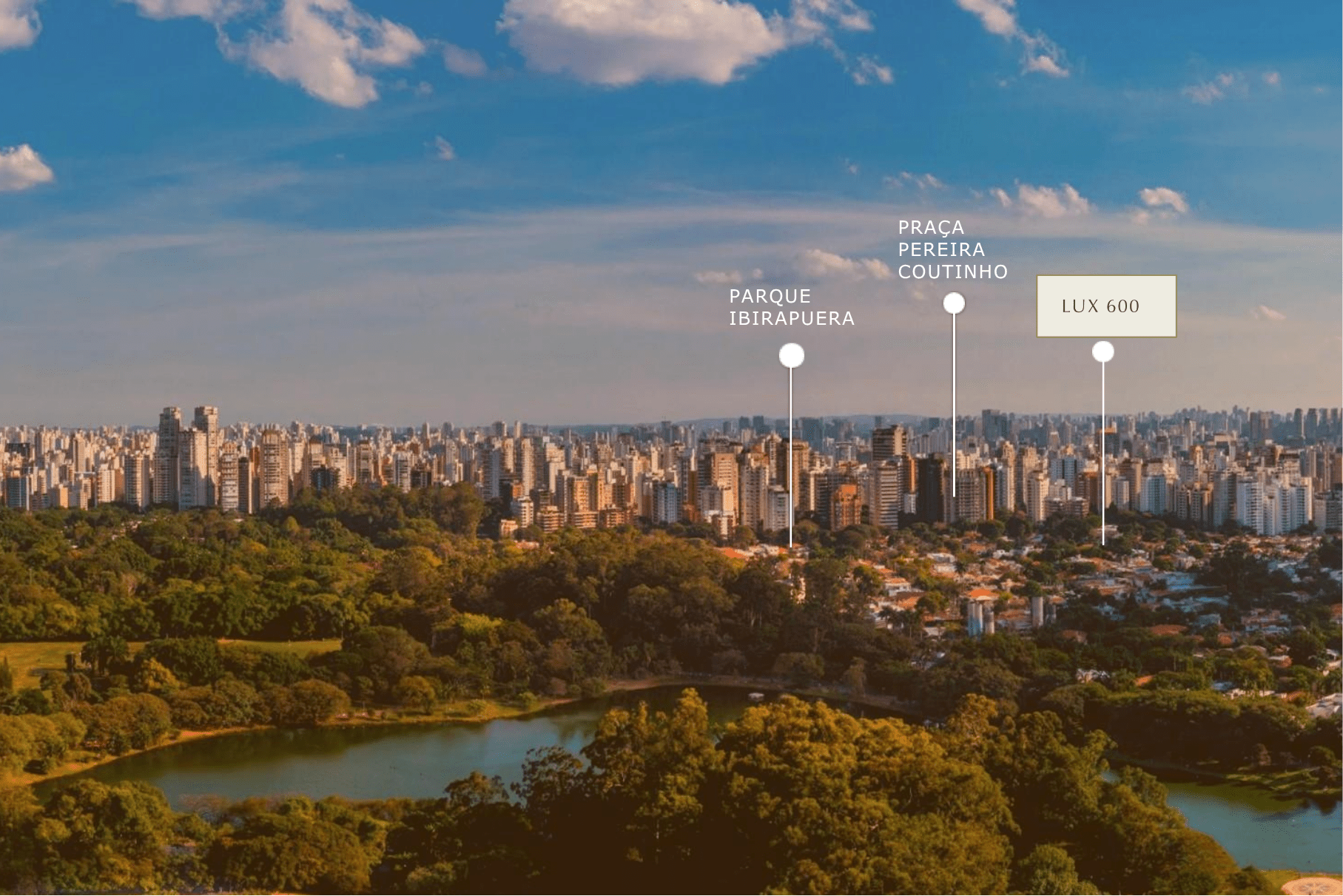 LUX 600 — vista aérea posicionando o empreendimento em relação ao Parque Ibirapuera — curadoria iApartamentos — Vila Nova Conceição