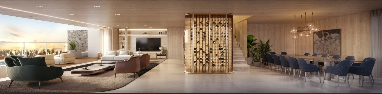 Sala De Estar Da Casa Suspensa No Gran Oscar Ibirapuera Com Design Contemporâneo, Janelas Amplas, Luz Natural E Integração Com Floreiras Suspensas