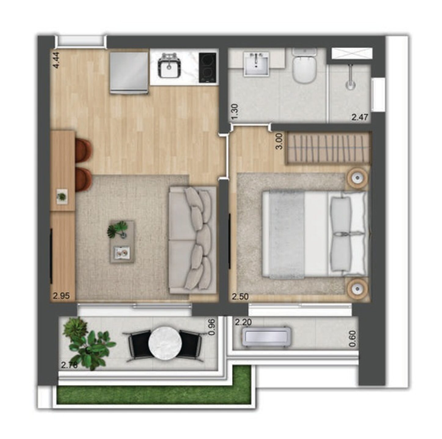 NETCORP Tower Jardins - Planta 1 Dormitório com 34m²