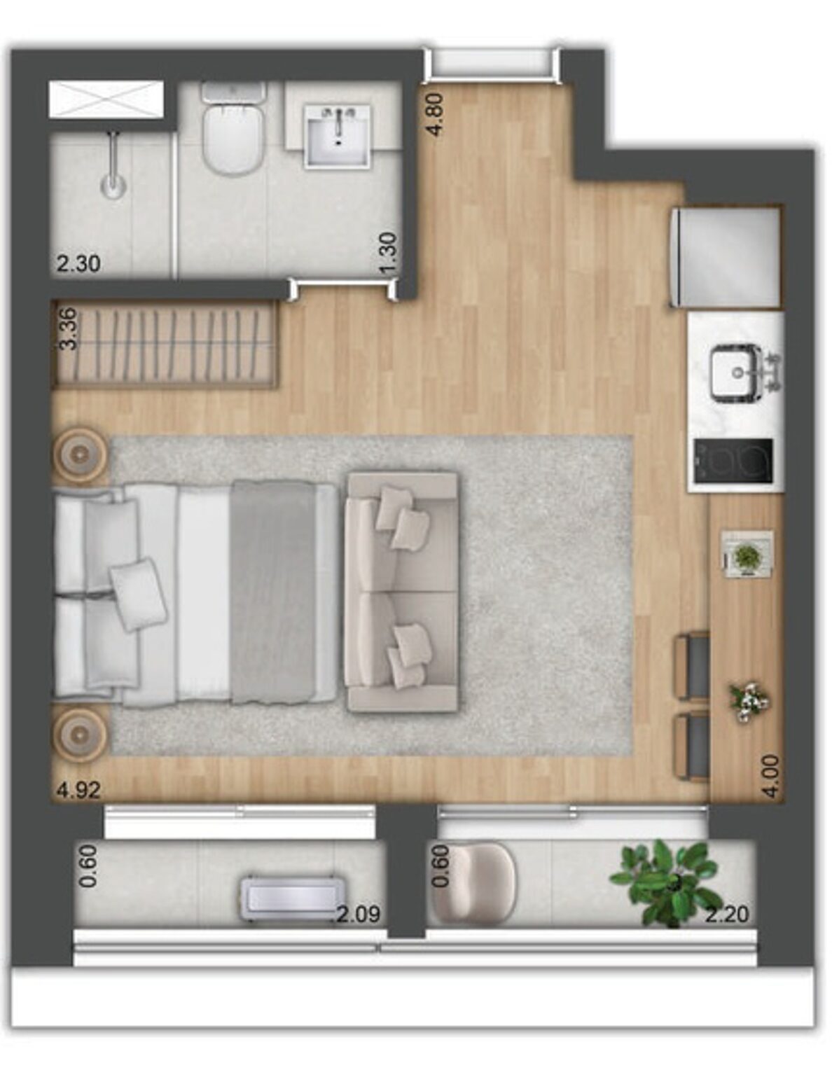 NETCORP Tower Jardins - Planta Studio de 30m²