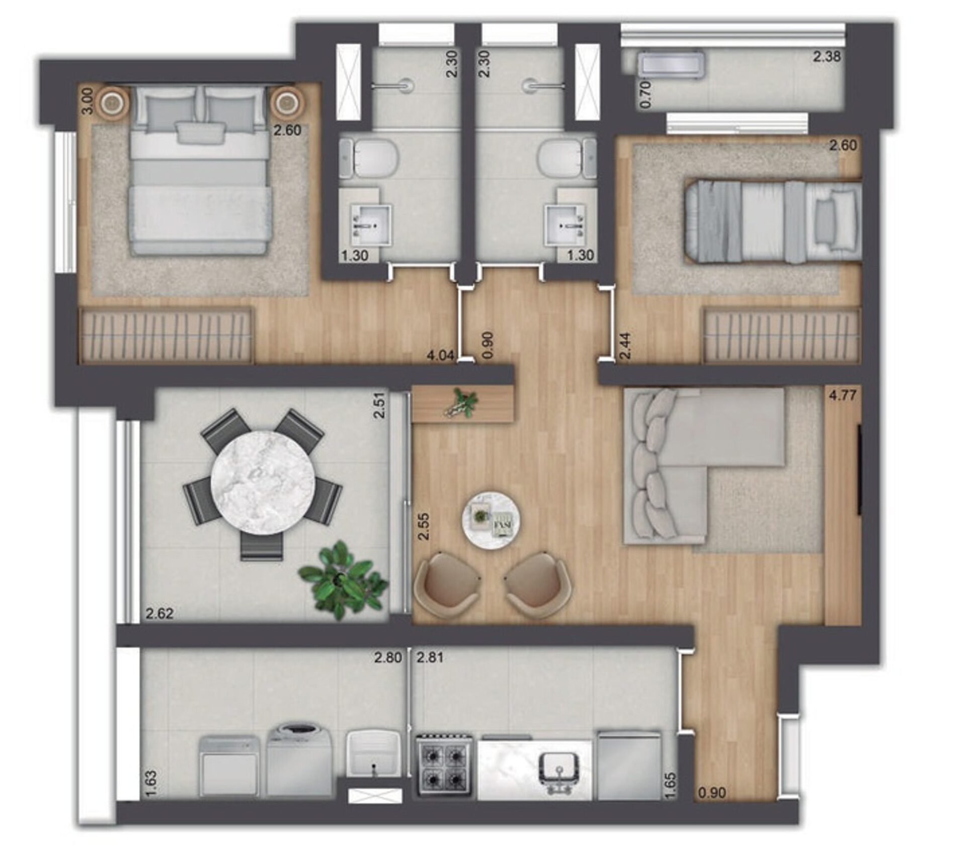 NETCORP Tower Jardins - Planta Planta de 67m² 