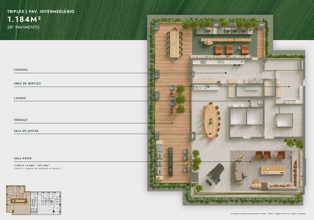 Vista Parque Ibirapuera - Planta Triplex de 1.184m² (Piso Intermediário) 
