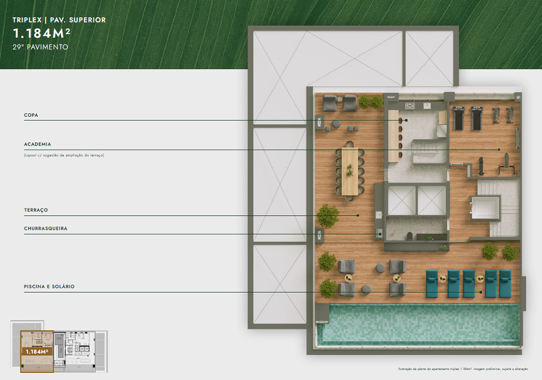 Vista Parque Ibirapuera - Planta Triplex de 1.184m² (Piso Superior) 