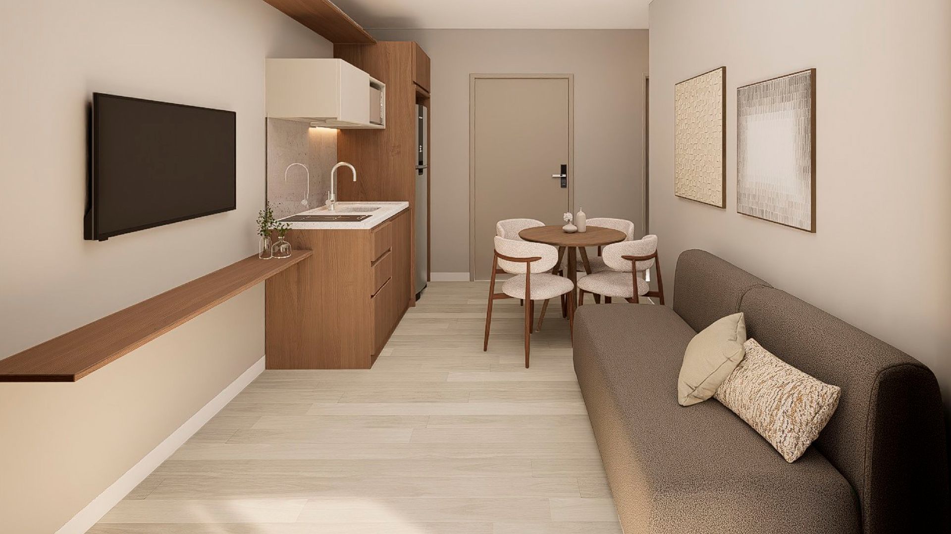 1 Dormitório com 40m² - Living - Stay Moema by Helbor - Studios Mobiliados para Investimento - Moema