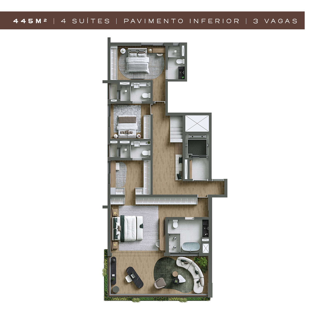 NUV Moema - Planta Cobertura de 445m² (Pavimento Inferior)
