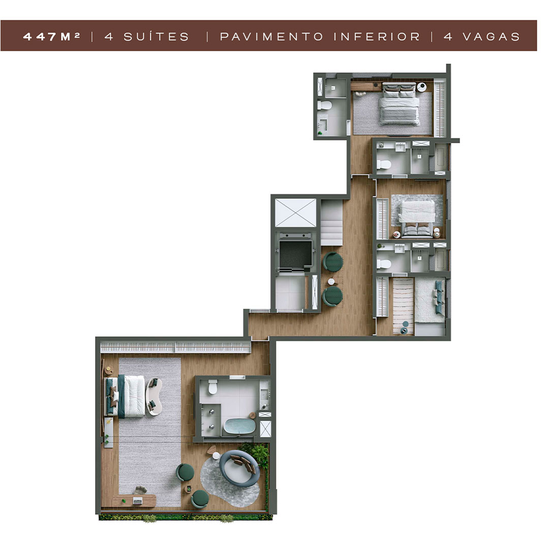 NUV Moema - Planta Cobertura de 447m² (Pavimento Inferior)