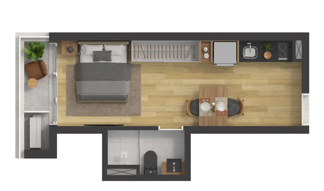 Vitacon Jardins - Planta Planta Studio com 25m²