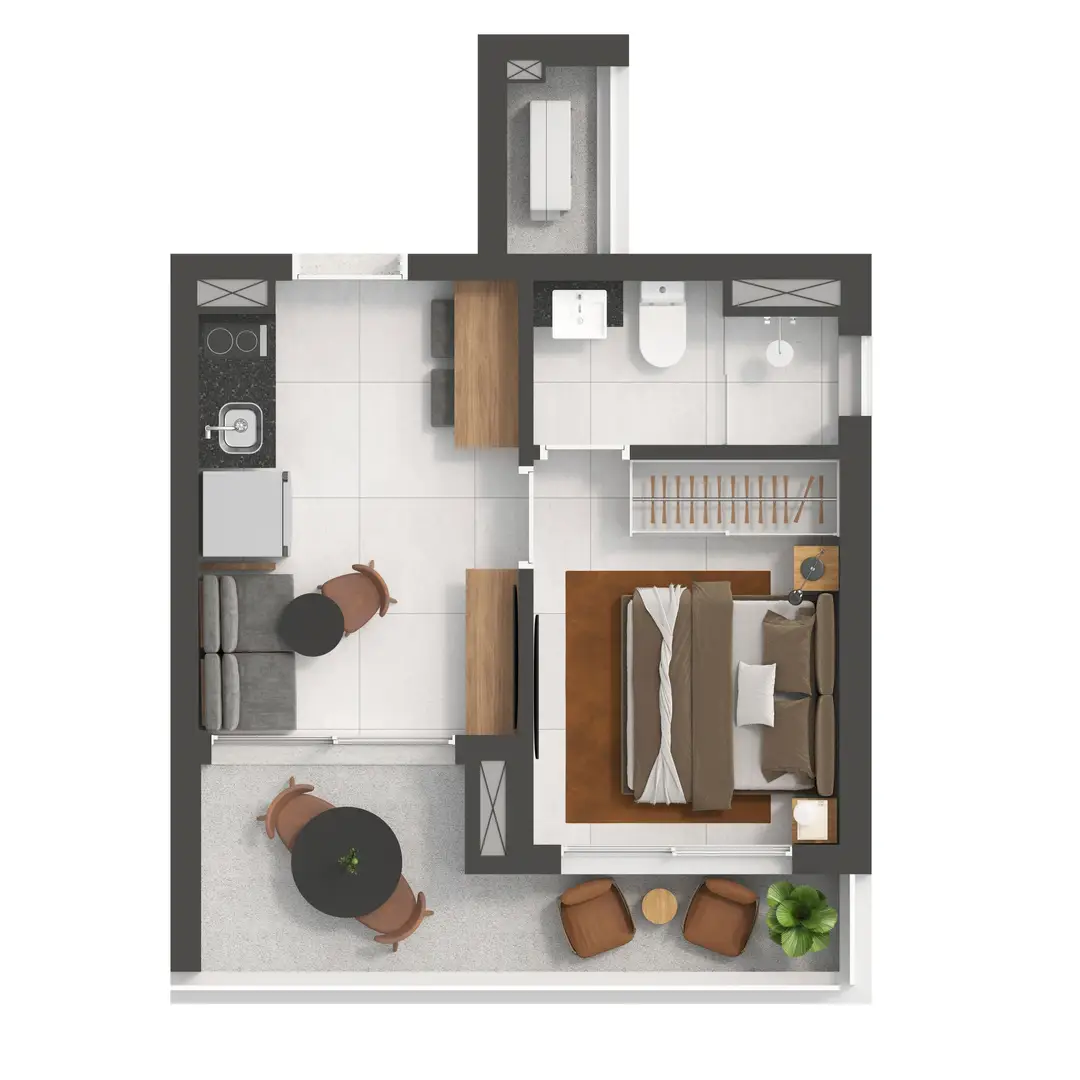 Vitacon Jardins - Planta Planta de 1 Dormitório com 32m²