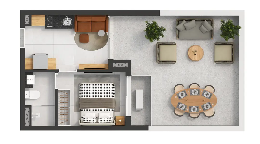 Vitacon Jardins - Planta Planta de 1 Dormitório com 50m²