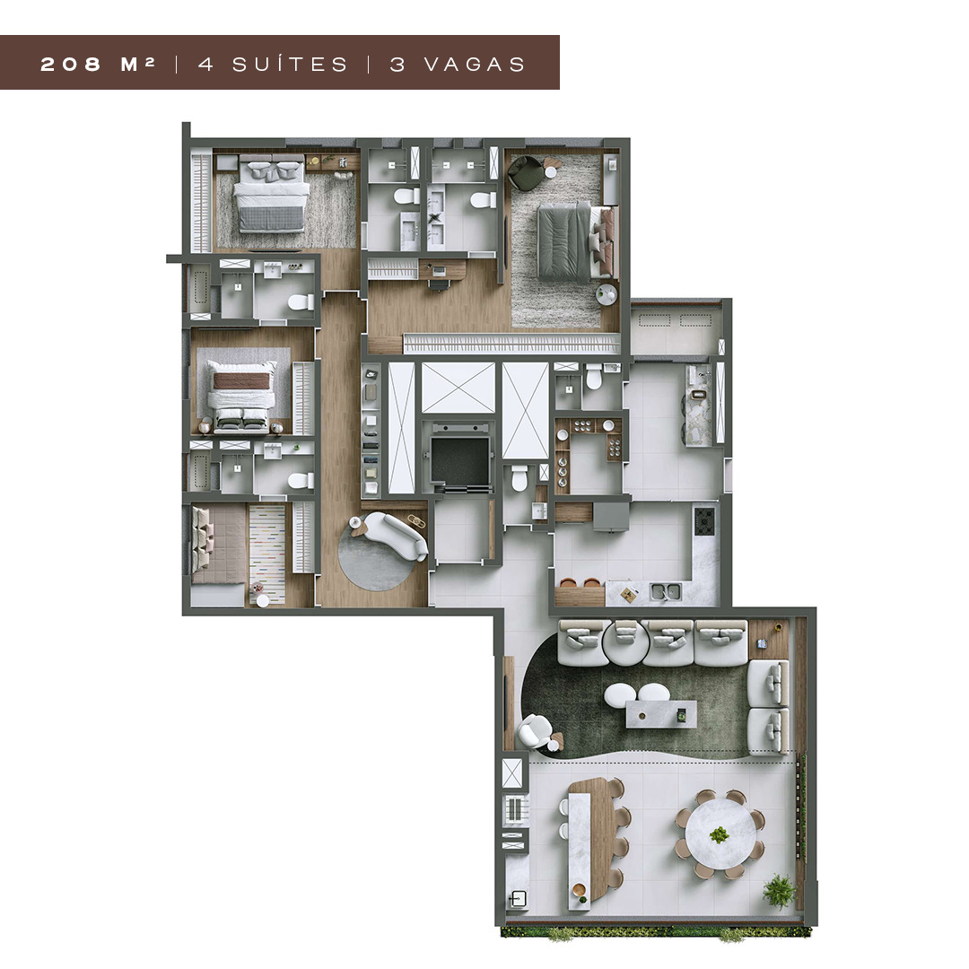 NUV Moema - Planta Planta de 208m² (Tipo)