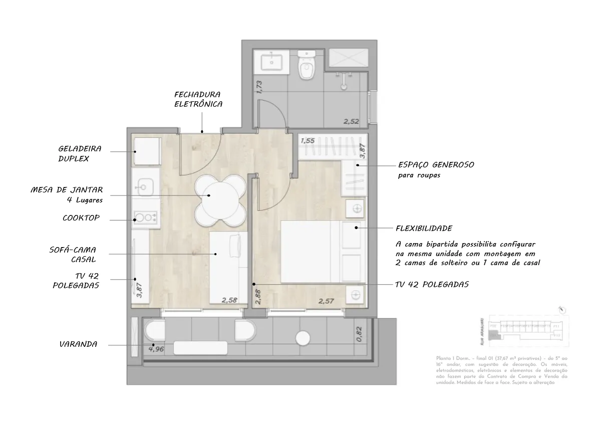 Stay Moema by Helbor - Planta 1 Dormitório de 34 a 41m²