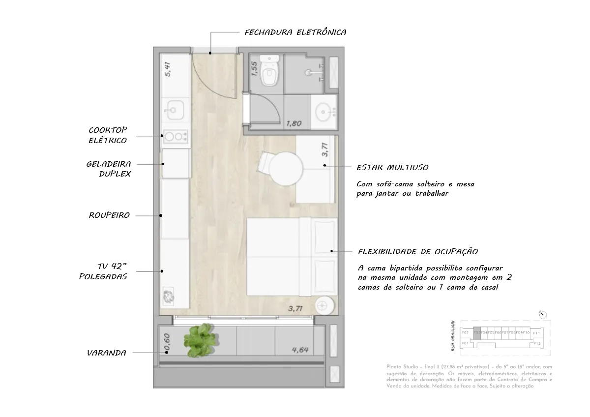 Stay Moema by Helbor - Planta Studio de 27m²