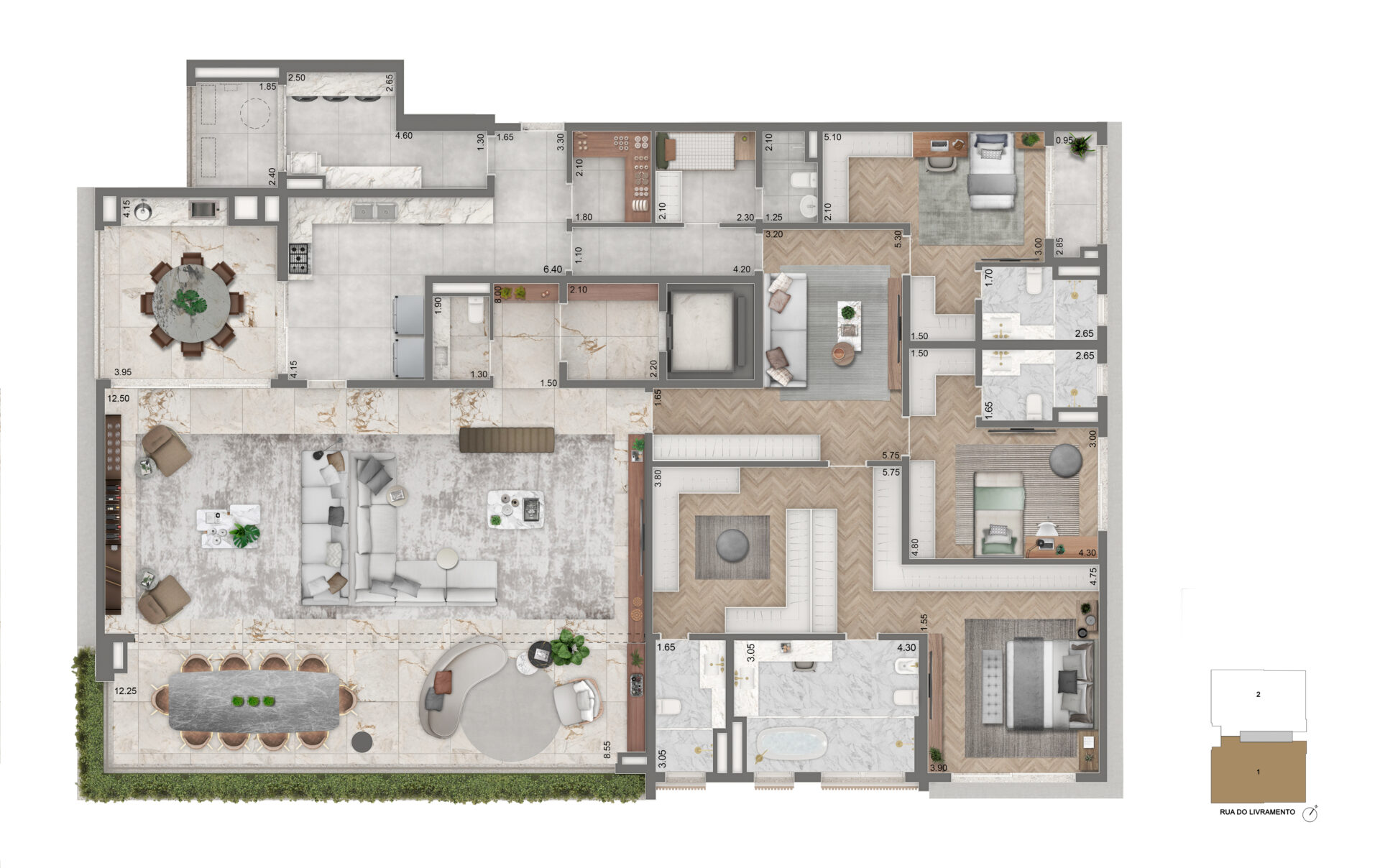 Planta opcional de 355m² com 3 suítes e sala íntima na Torre 1 do PORTRAIT Cyrela em Ibirapuera