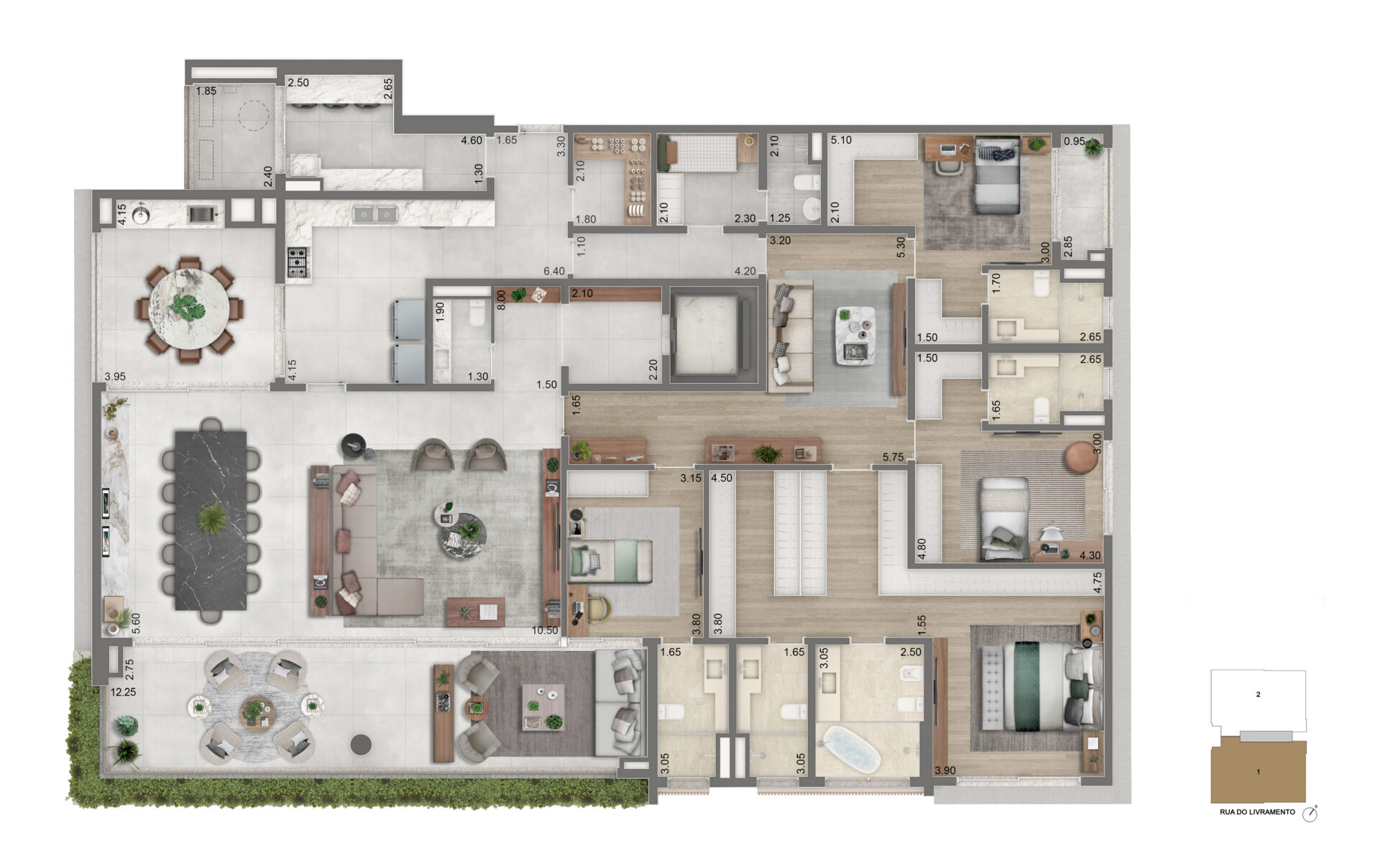 Planta do apartamento de 355m² com 4 suítes e sala íntima no PORTRAIT Parque do Ibirapuera, Torre 1
