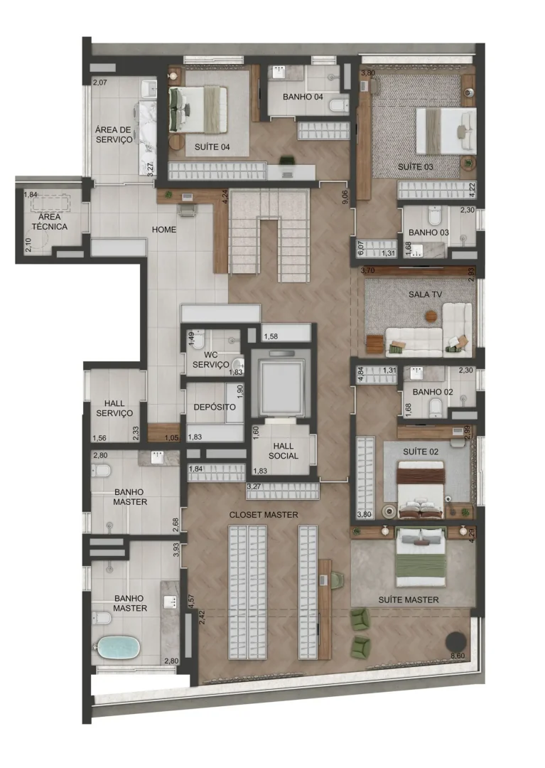 Lindenberg Vista Alto de Pinheiros - Planta Duplex de 484m² - Piso Inferior 
