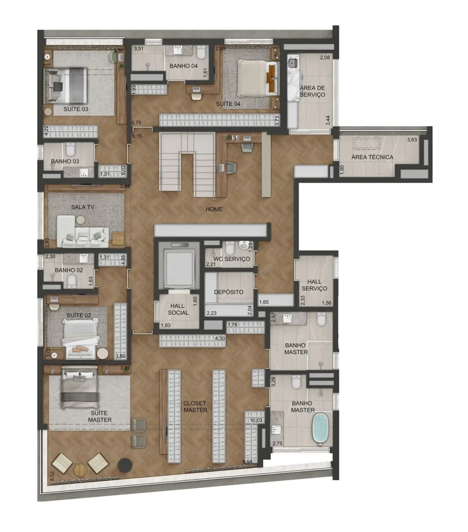 Lindenberg Vista Alto de Pinheiros - Planta Duplex de 536m² - Piso Inferior 