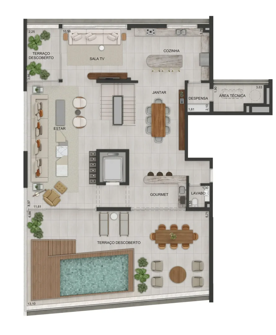 Lindenberg Vista Alto de Pinheiros - Planta Duplex de 536m² - Piso Superior