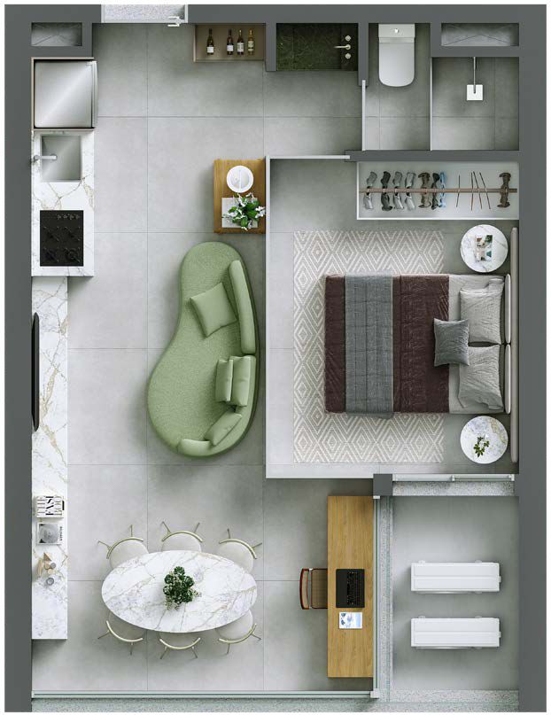 VERT Vila Nova - Planta Planta de 39m² com 1 Quarto