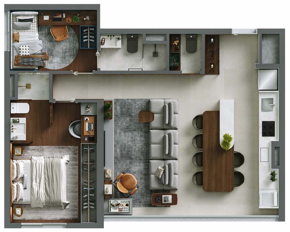 VERT Vila Nova - Planta Planta de 69m² com 3 Quartos com Vaga